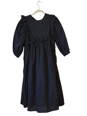 Toit Volant Black Ruffled Polka Dot Midi Dress - Size Small S NWT